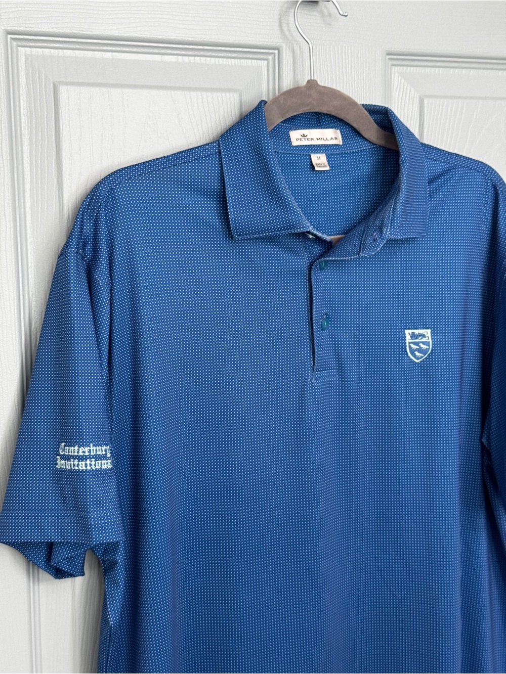 Peter Millar Canterbury Invitational Men’s Blue Dot Golf Polo Shirt M Crest Logo